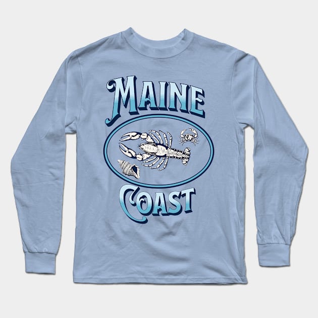 Maine Coast Lobster Crab Seashell Long Sleeve T-Shirt by ArtisticRaccoon